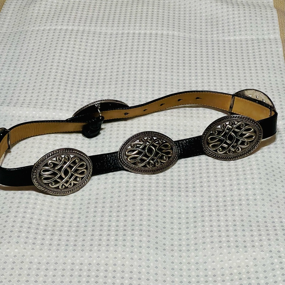 Vintage western Conchos Elegant Black and Silver Women's leather Belt.